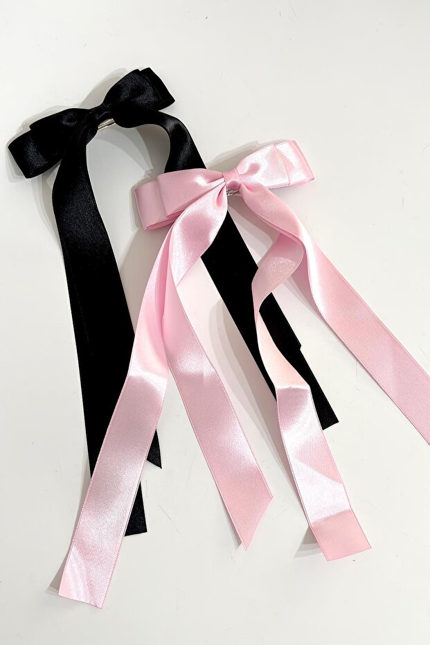 Double Satin Bow Ribbon Buckle Pink-Black 2 Pack