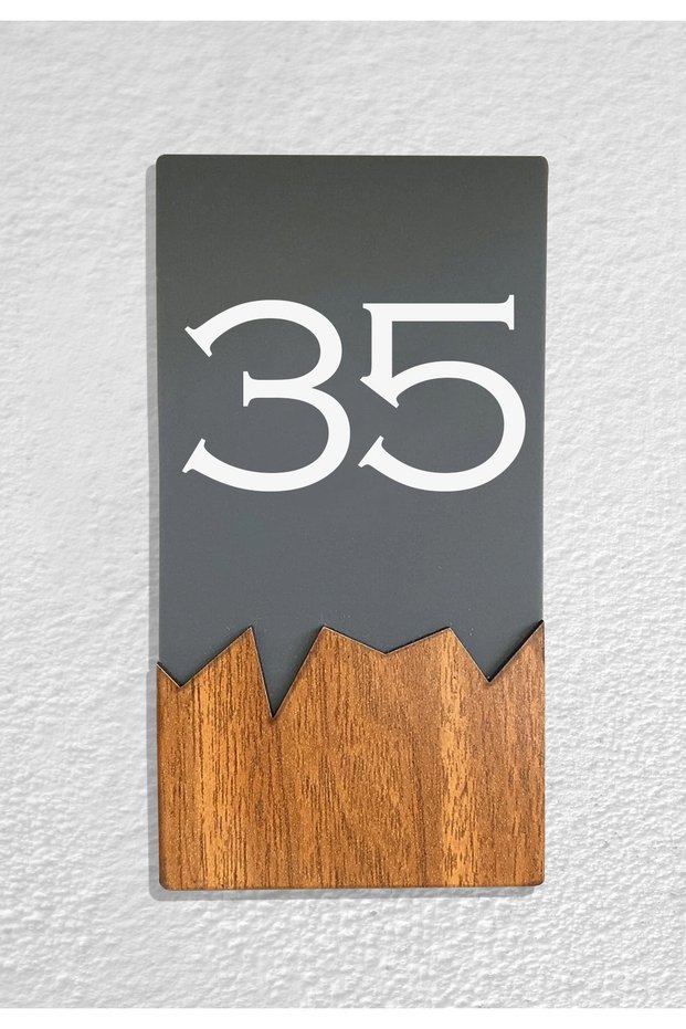 Vertical Plexi Wood Detailed Uv Printed Apartment Apartment Hotel Office Door Number - Door No:35