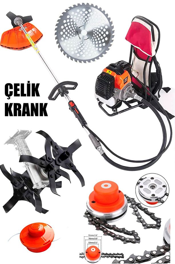 Turbo GT-14HPX Benzinli Çim Ot Çayır Biçme Sırt Tırpan Makinesi + Çapalama ve Canavar Başlık - 1