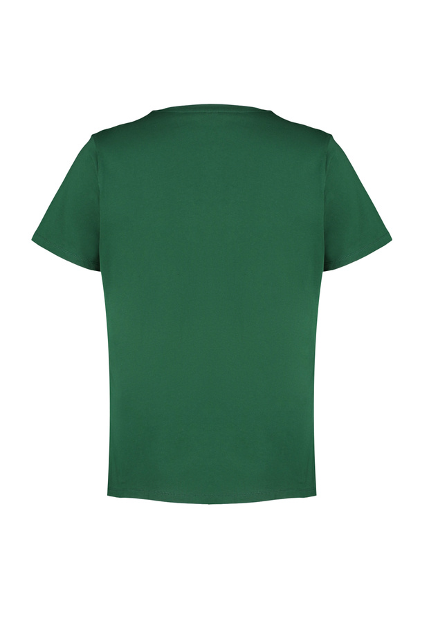 Koyu Yeşil Slogan Baskılı Relaxed %100 Pamuk Örme Büyük Beden T-shirt TBBSS24BF00036 - 10
