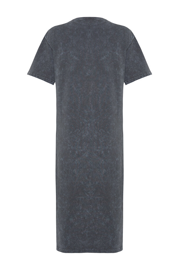 Anthrazitfarbenes, 100 % Baumwolle, geschlitztes T-Shirt-Kleid mit Used-Look und bequemer Passform TWOSS24EL00140 - 8