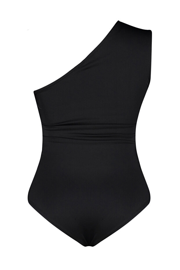 Siyah Asimetrik Yakalı Alttan Çıtçıtlı Örme Body TBBSS24AF00066 - 8