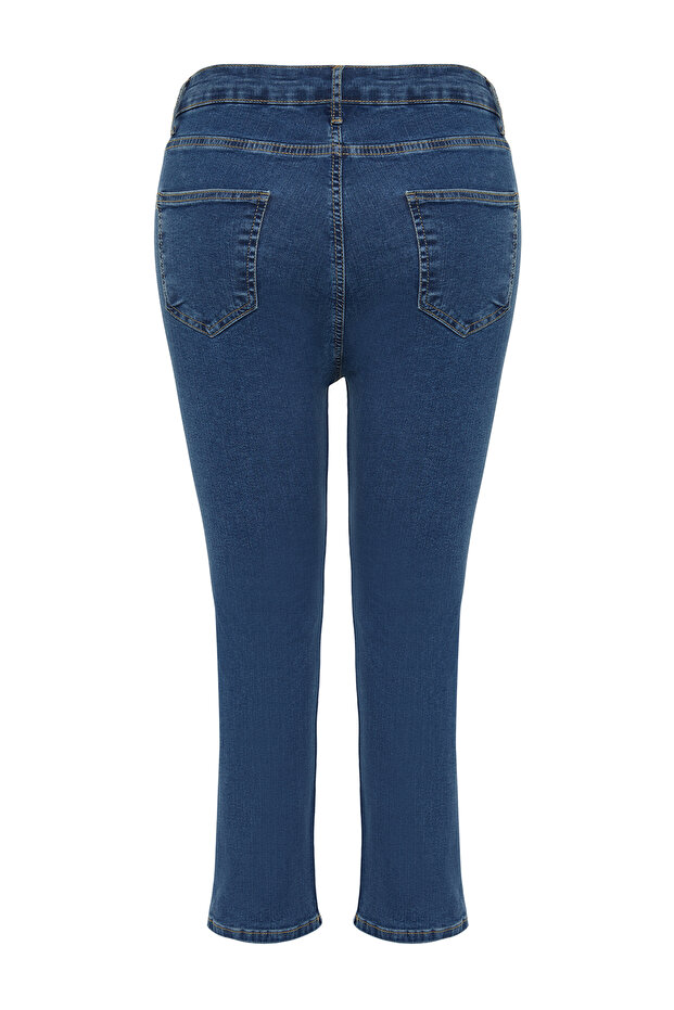 Mavi Yüksek Bel Kısa Boy Esnek/Stretch Büyük Beden Skinny Jeans TBBSS24CJ00032 - 8