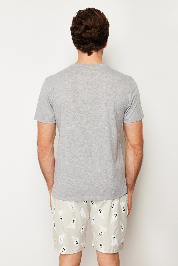 Gri Baskılı Regular Fit Örme Şortlu Pijama Takımı TMNSS24PT00024 - 6