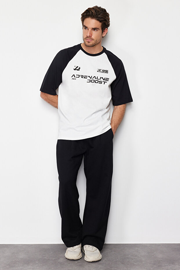Siyah Oversize/Geniş Kesim %100 Pamuklu Baskılı Tok Kumaş T-shirt TMNSS24TS00139 - 3