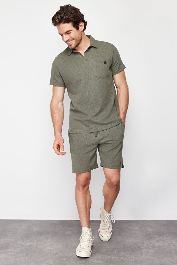 Haki Regular/Normal Kesim Dokulu Kumaş Etiketli Polo Yaka Kalın Eşofman Takımı TMNSS23EM00003 - 3