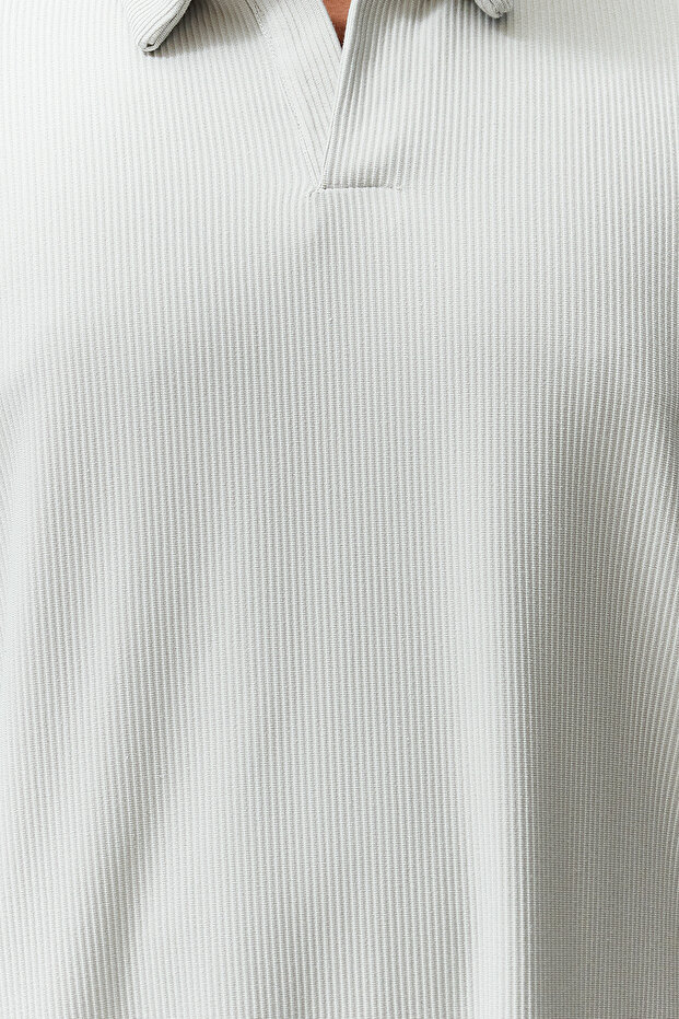 Büyük Beden Taş Oversize Dokulu Ottoman Polo Yaka T-Shirt TMNSS24BF00047 - 4