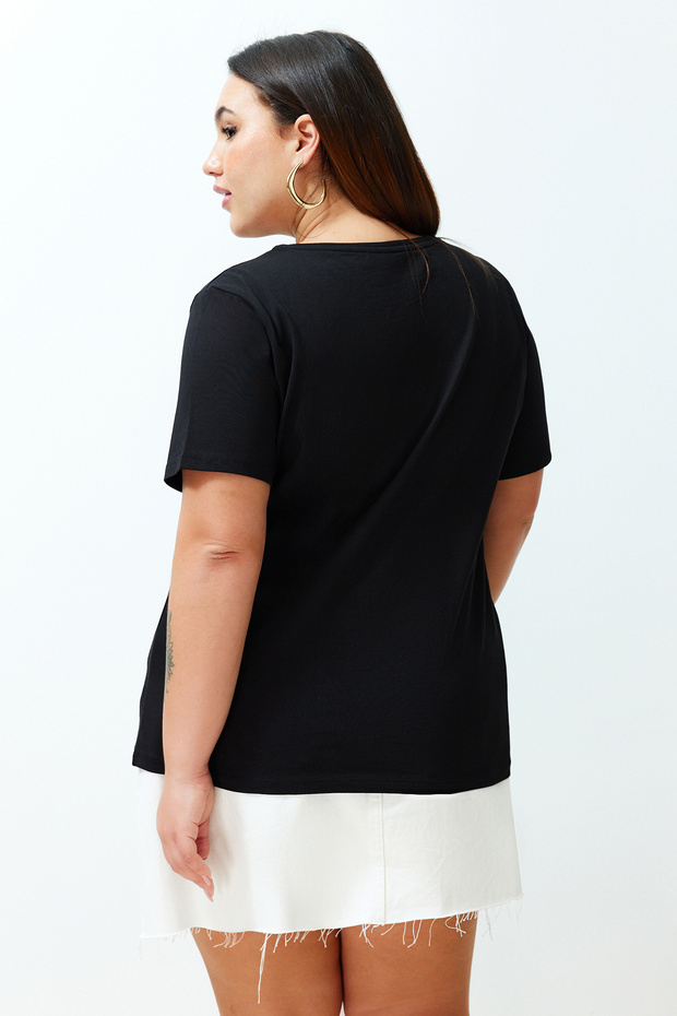 Boyfriend kivágott fekete virágos hímzésű nagy méretű póló - 100% pamut TBBSS24BF00029 - 6