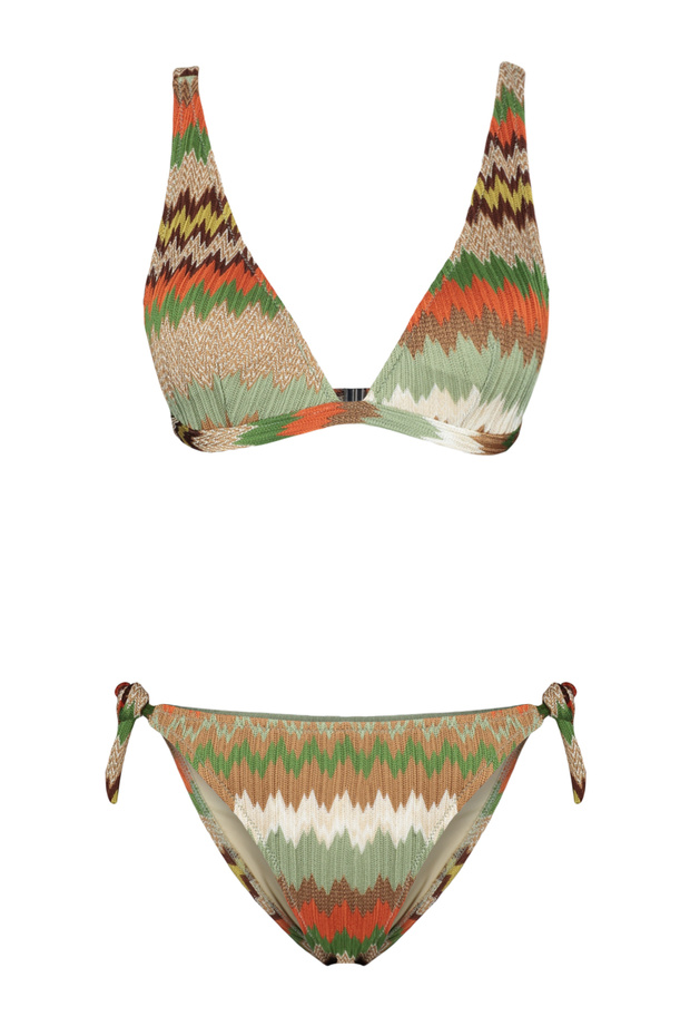 Geometrik Desenli Üçgen Bağlamalı Dokulu Regular Bikini Takımı TBESS24BT00095 - 6