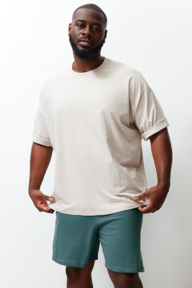 Büyük Beden Taş Oversize/Geniş Kesim %100 Pamuklu T-Shirt TMNSS23TS00139 - 3