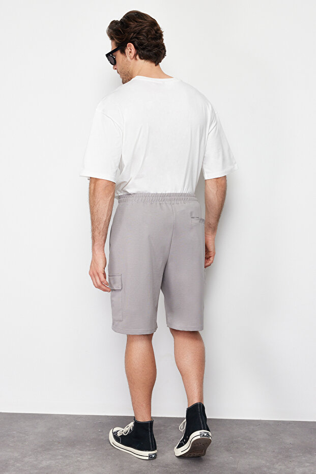 Gri Oversize/Geniş Kesim Gizli Kordonlu Lastik Belli Kargo Cepli Etiketli Şort TMNSS24SR00018 - 6