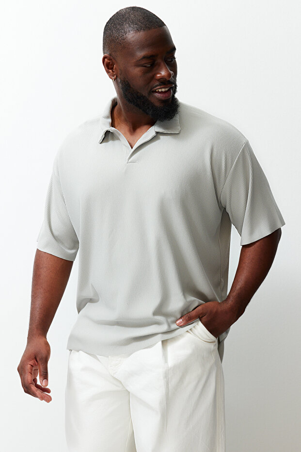 Büyük Beden Taş Oversize Dokulu Ottoman Polo Yaka T-Shirt TMNSS24BF00047 - 2