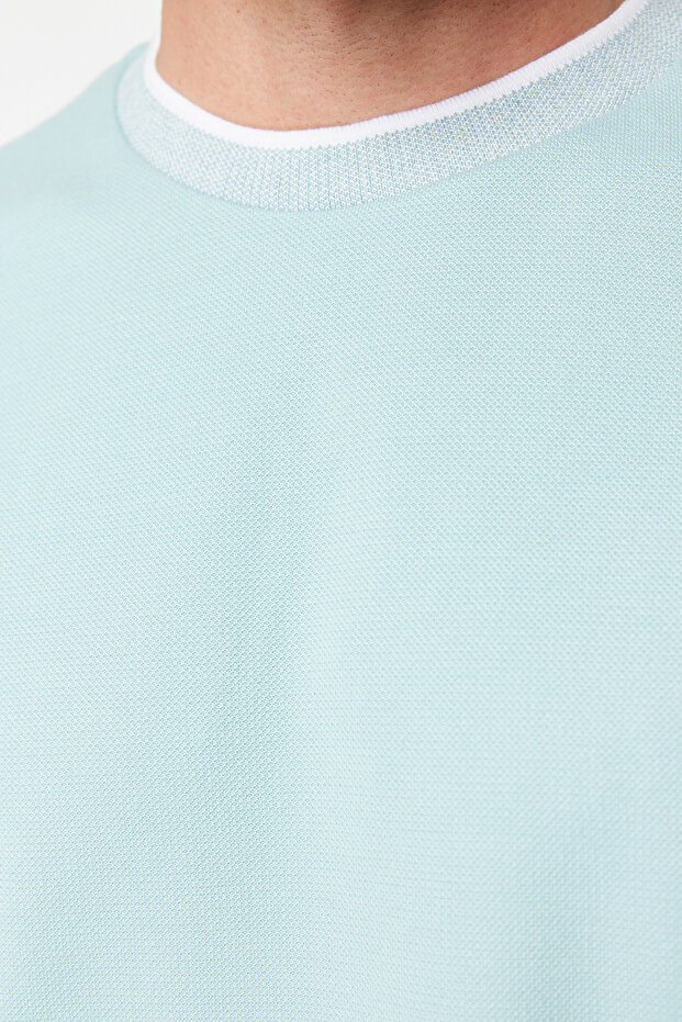 Mint Basic Oversize/Geniş Kesim Triko Bantlı Dokulu Pike T-Shirt TMNSS23TS00079 - 6