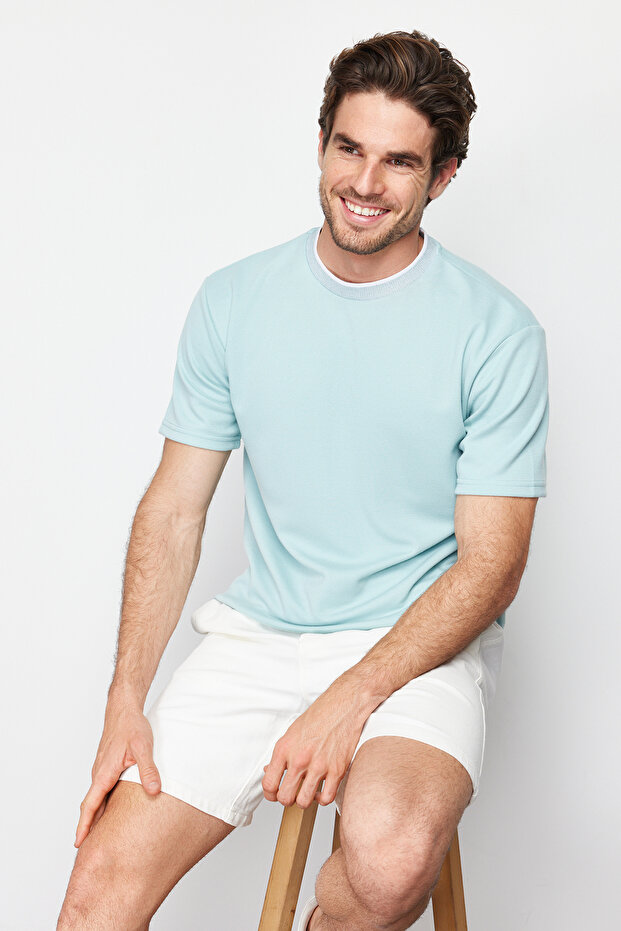Mint Basic Oversize/Geniş Kesim Triko Bantlı Dokulu Pike T-Shirt TMNSS23TS00079 - 1