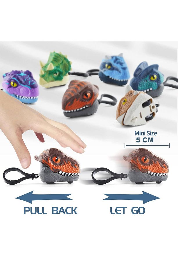 Kafeste Carnotaurus Mini Dinozor Arabası Anahtarlık Oyuncak Çek Bırak Dinozor - 6
