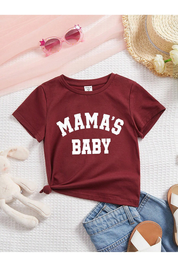 kids mama's baby printed burgundy unisex tshirt