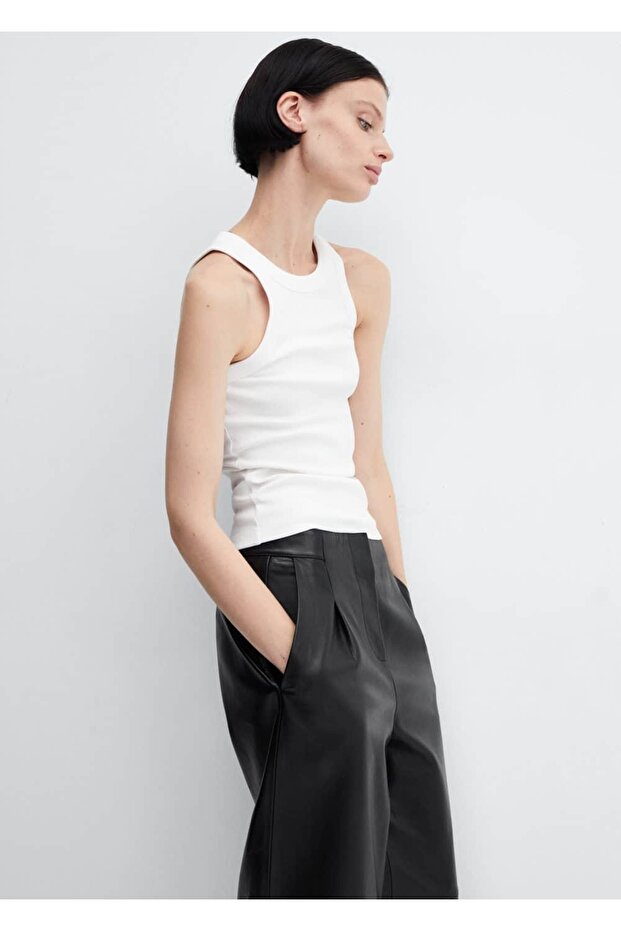 Lastik örgü pamuklu bluz - 1