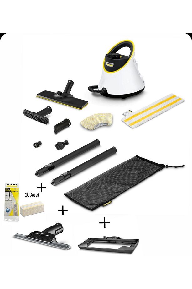 SC 2 DELUXE Buharlı Temizlik Makinesi + Cam Temizleme Aparatı + Halı  Başlığı + 15 Adet Mikrofiber - 1