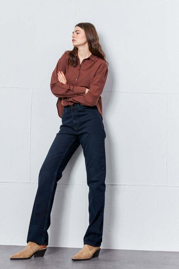 Acı Kahve Oval Kesim Basic Gömlek - 5