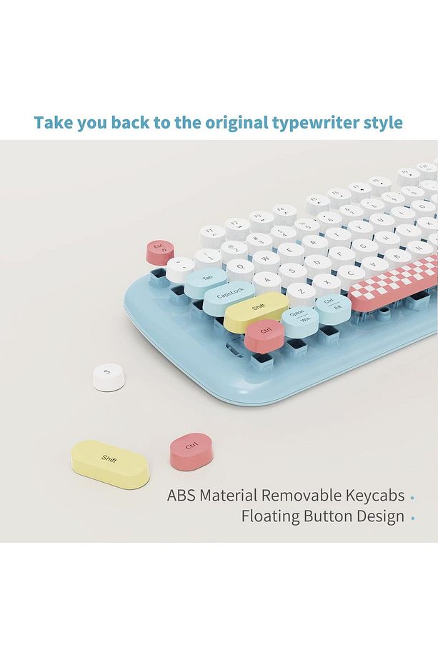 Klavye Ve Mouse Set 104 Tuşlu Retro Ve Şık Daktilo Renkli Tuş Tarzı Ingilizce Q Klayve Trendba - 6