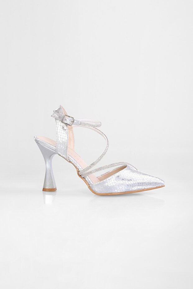Női Junie ezüst méhsejt mintás kősarkú cipő - 4