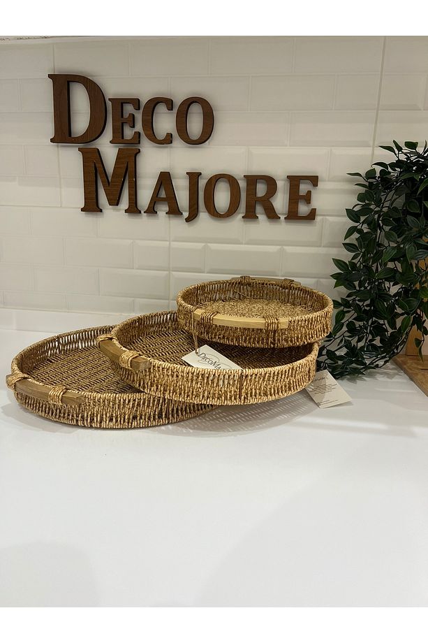 Küçük Boy Rattan Yuvarlak Tepsi , Dekoratif Tepsi, Sunum Tepsi, Çay Kahve Tepsi - 4