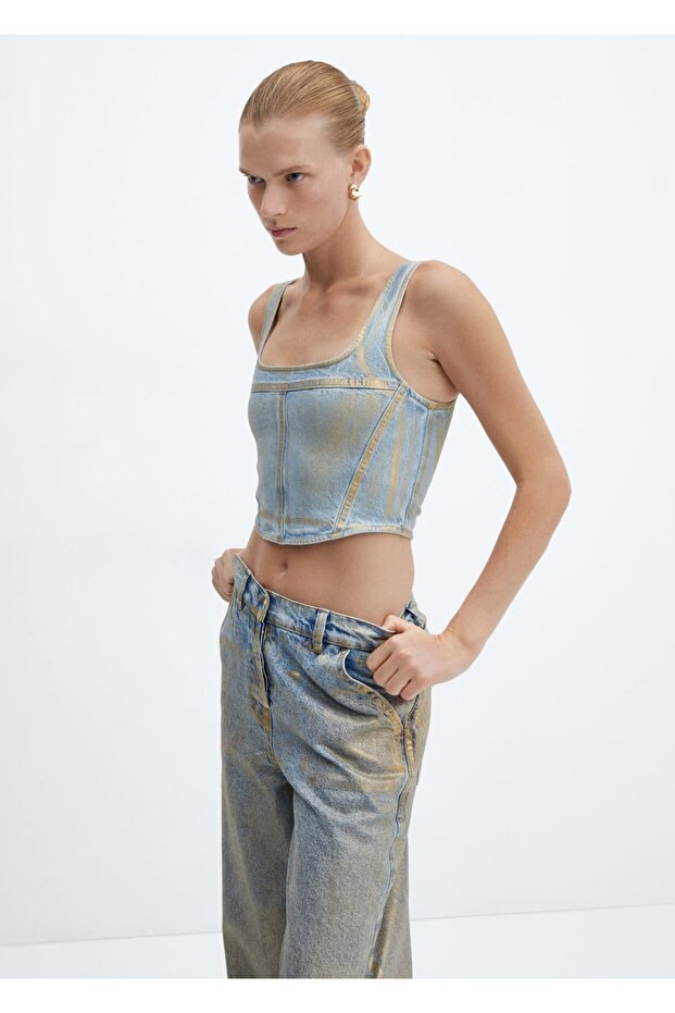 Folyo Denim Bluz - 1