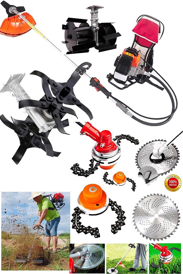 Turbo9900X Benzinli Çim Ot Çayır Biçme Sırt Tipi Tırpan Makinesi + Toprak Eşeleme ve Çapa Aparatı - 3