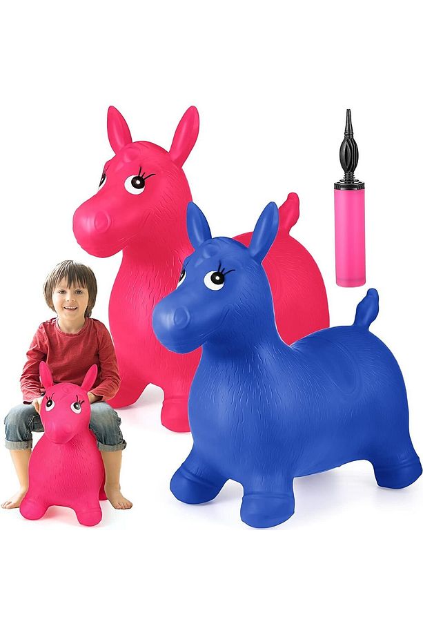 Pembe Şişme Zıp Zıp Hayvanlar Pilates Unicorn, At, Eşek Oyuncak Şişirme Pompası - 1