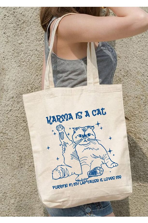 Karma Is A Cat Taylor Swift Tote Bag Bez Çanta - 1