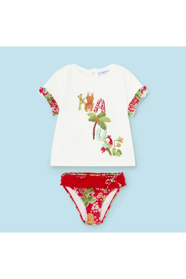 Baby Girl Bikini Bottom T-shirt Set Red L24Y1642