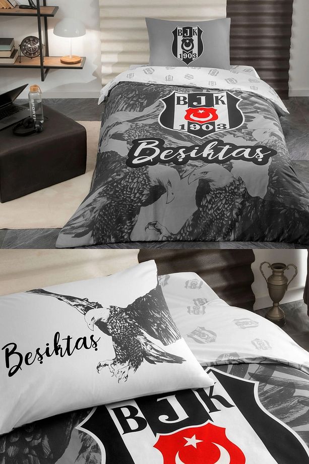 Beşiktaş Kartal Set 5 Parça - Beşiktaş Tek Kişilik Pamuk Uyku Seti - 4