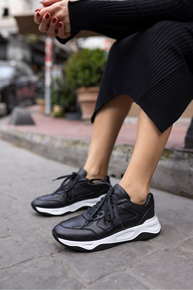 FAİNN WOMEN'S BLACK Genuine Leather EVA SOLE SNEAKER