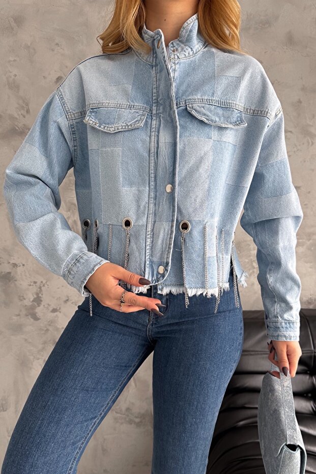 Women's New Season Bird Eye Chain Denim Jeans Jacket