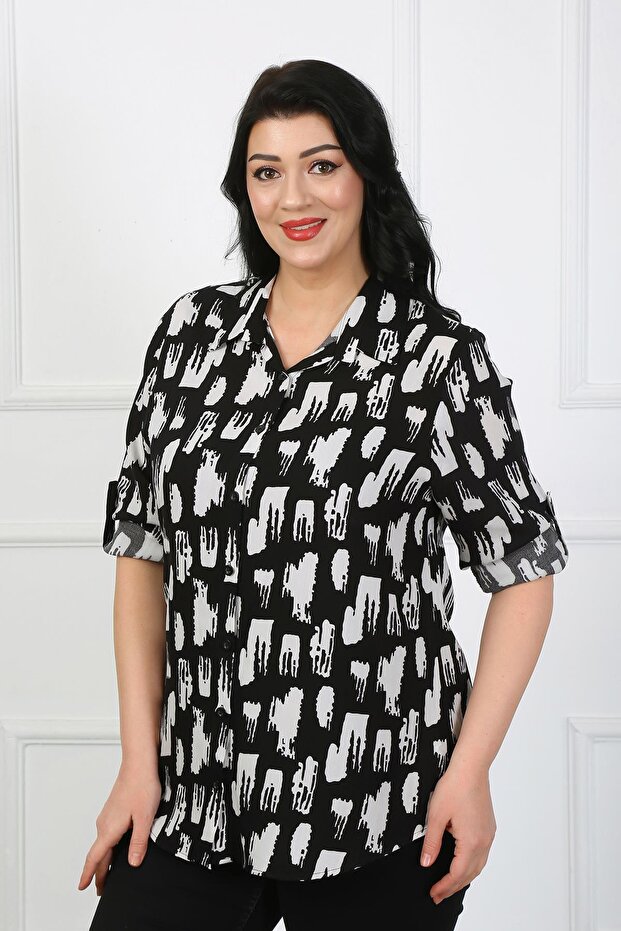 Women's Tan Patterned Cotton Viscose Large Size Shirt