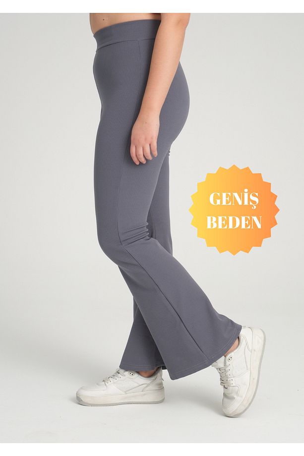 Curve Büyük Beden Fitilli İspanyol Paça Yüksek Bel Toparlayıcı Antrasit Tayt - 1