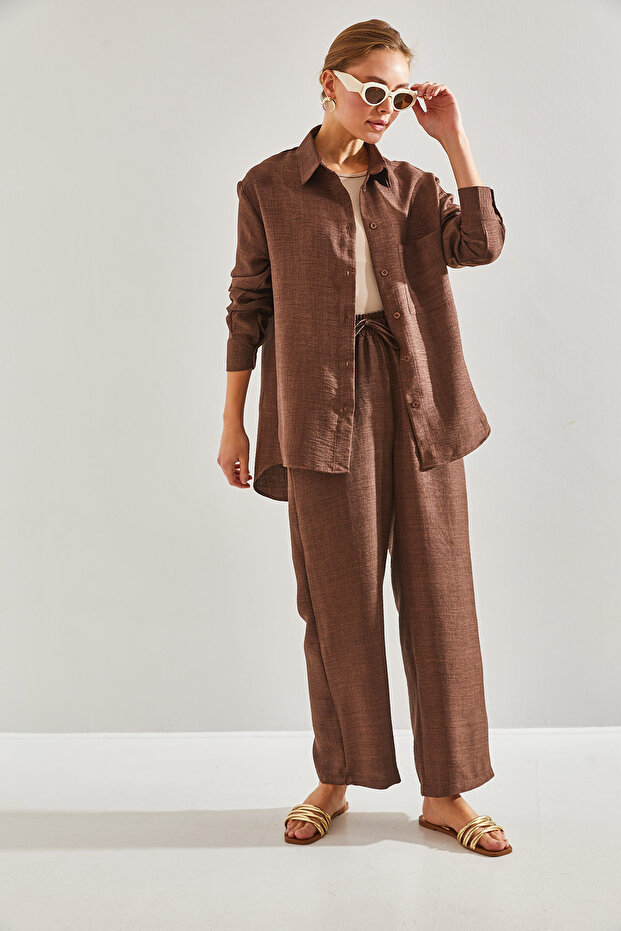 Women's Elastic Waist Trousers Bottom and Top Set - 2