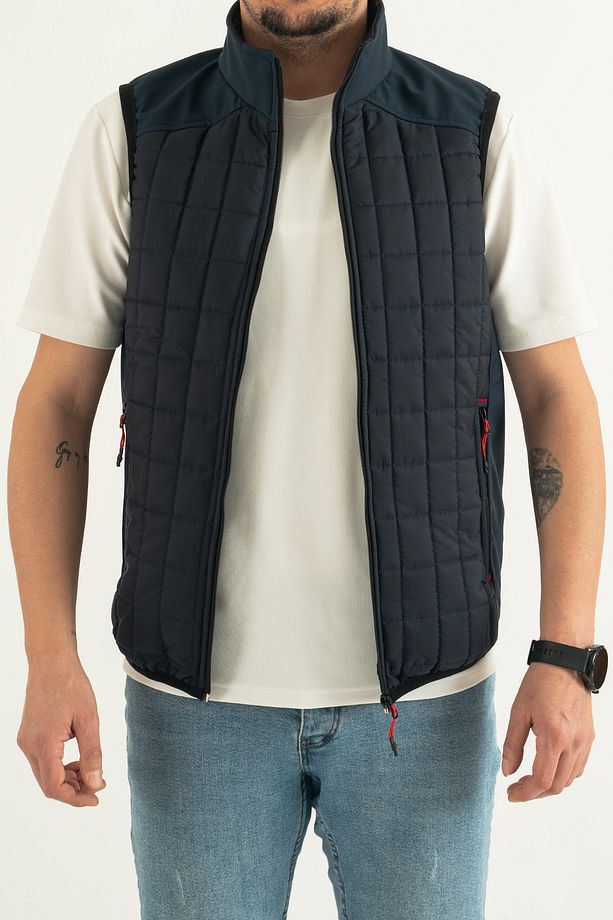 Erkek Lacivert Slim Fit Dar Kesim Içi Polar Outdoor Kapitone Yelek - 2