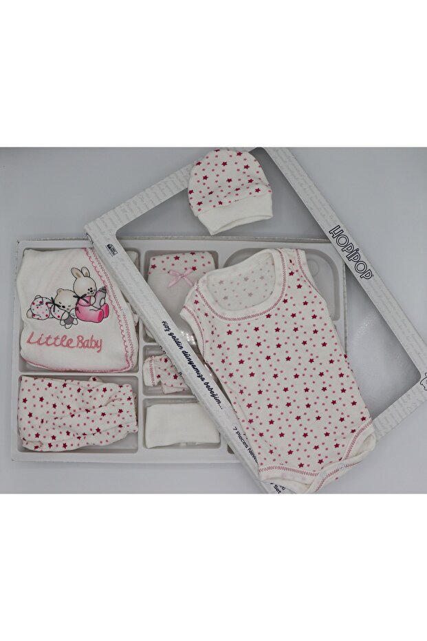 Hopipop Hospital Release Newborn Baby Cotton Printed 7-Piece Combination Bodysuit Set - Moisture Born