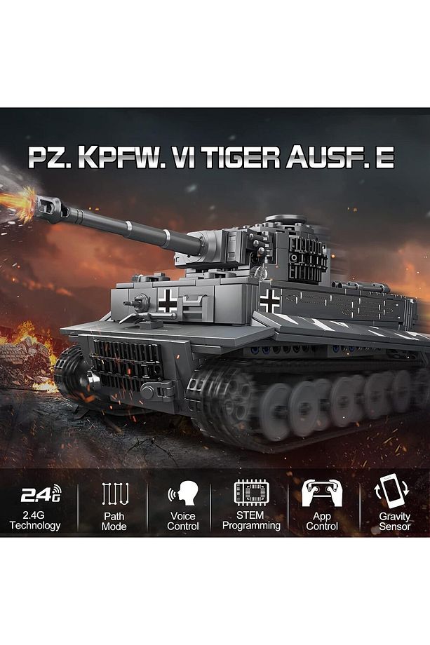 Kaplan Tankı Yapı Taşları Seti WW2 Askeri Model Şarj Edilebilir Uzaktan Kumandalı Uygulama Kontrollü - 2