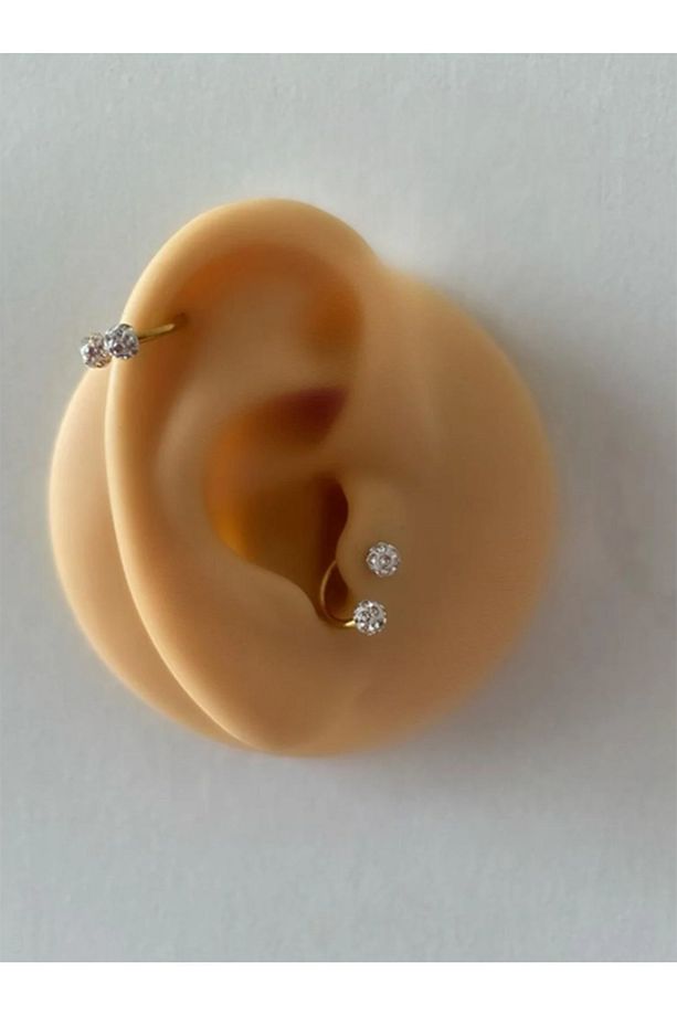 316l Cerrahi Çelik Antialerjik Taşlı Şambala 3 Adet Halka Hızma Küpe Piercing Set - 7