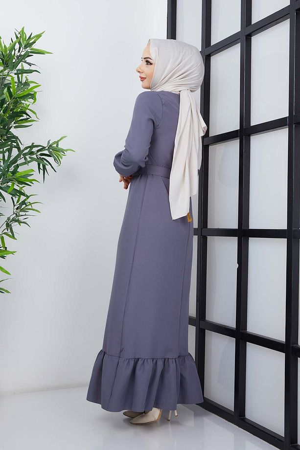 Dilay Atlas Elbise - Gri - 6