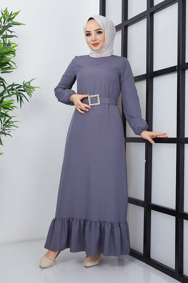 Dilay Atlas Elbise - Gri - 3