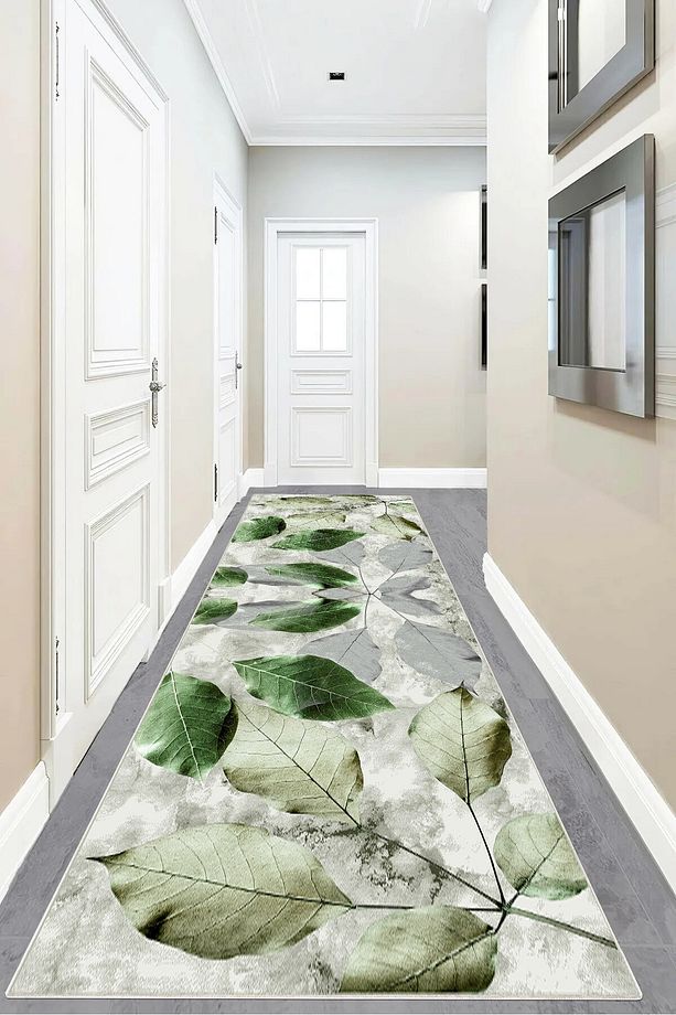 Yaprak Desenli Renk Geçişli Dijital Baskı Yıkanabilir Kaymaz Taban Salon Halısı ve Yolluk - 6