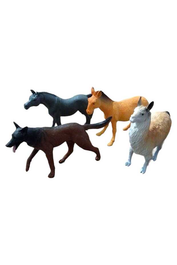 Oyuncak Çitlik Hayvan Serisi Köpek Lama At Eşek 4Lü Poşet Hayvan Köpek Ve Lama Beraber Set Y058 - 1