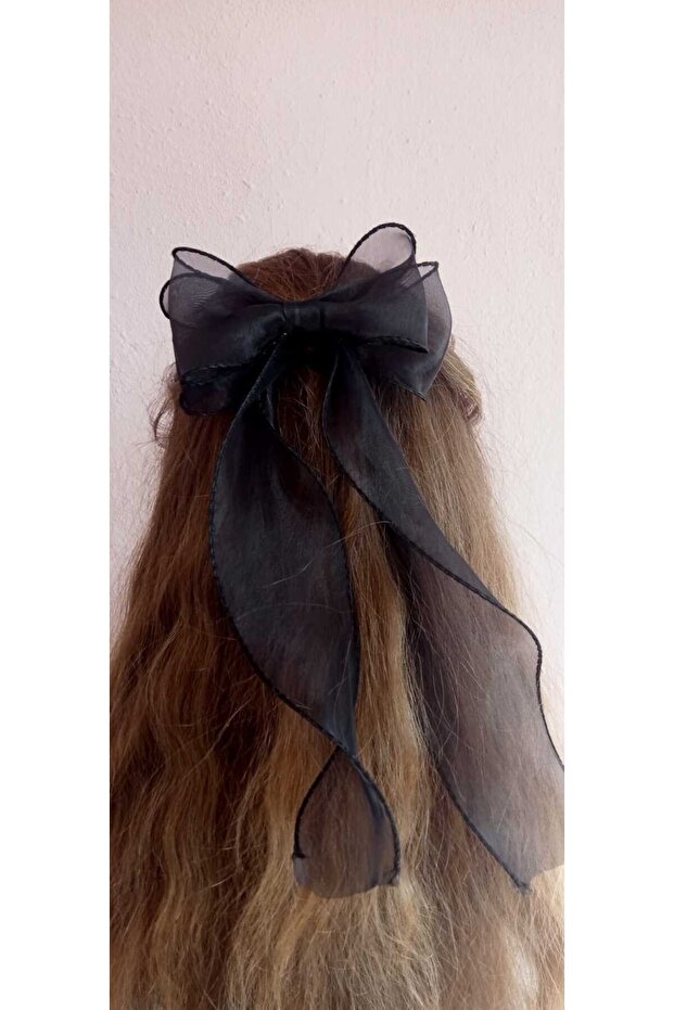Black Organized Tulle Handmade Clip Bow School Buckle