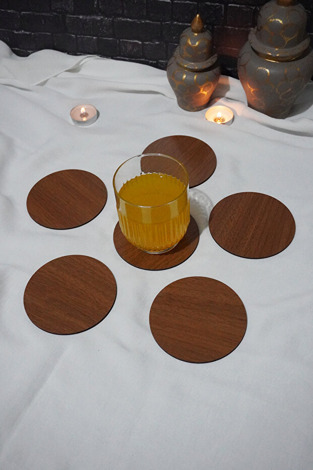 طقم قواعد أكواب MDF خشبية منقوشة مكون من 6 قطع 10x10 سم