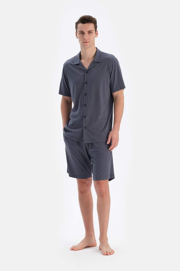 Cepli Gömlek Şort Modal Pijama Takımı - 1