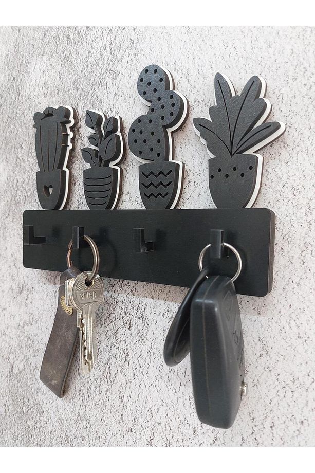 Dekoratif Saksıda Çiçekler Duvar Askısı Anahtarlık - 3