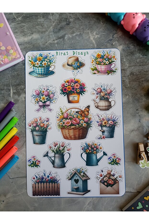 Flower Themed Sticker 16 Pieces Sticker 17x25 cm 1 Sheet Large Size